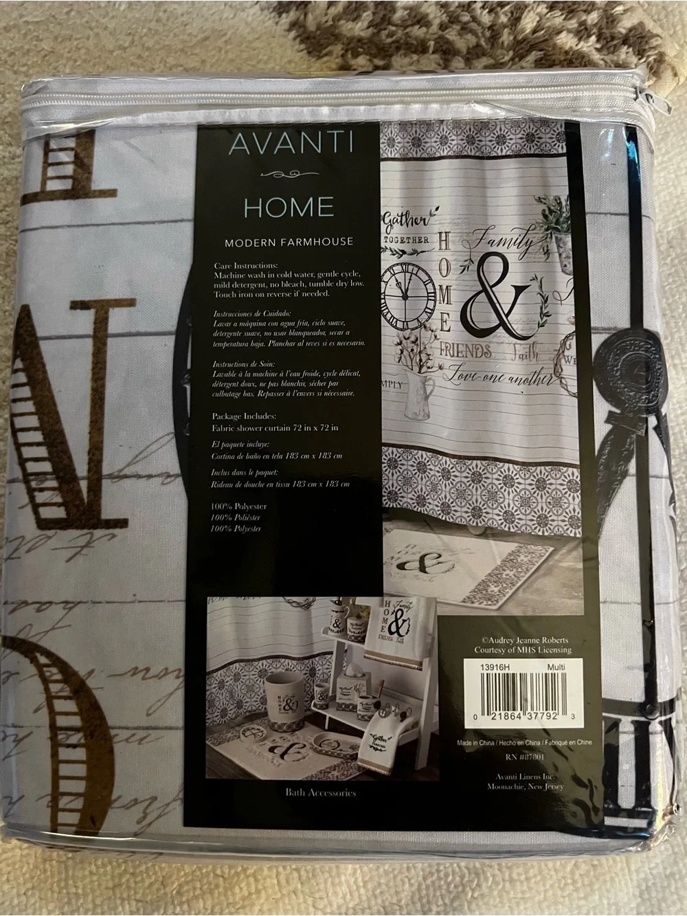 Avanti Home Cream Floral Shower Curtain  and bath mat with Taupe Accents